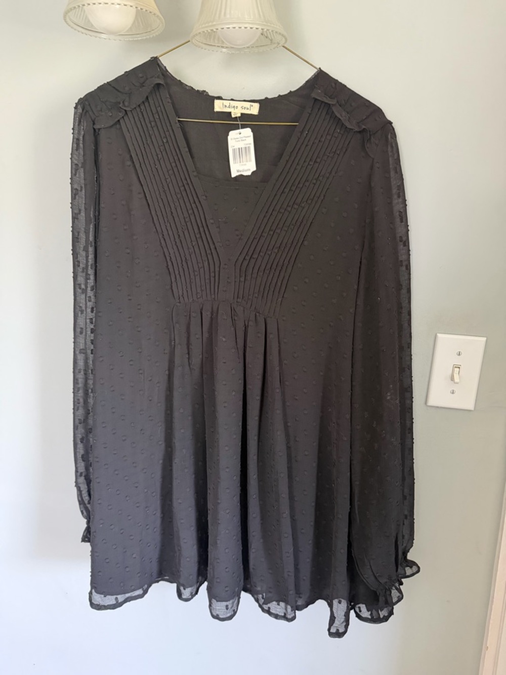 indigo soul Black Swiss Dot V-Neck Tunic